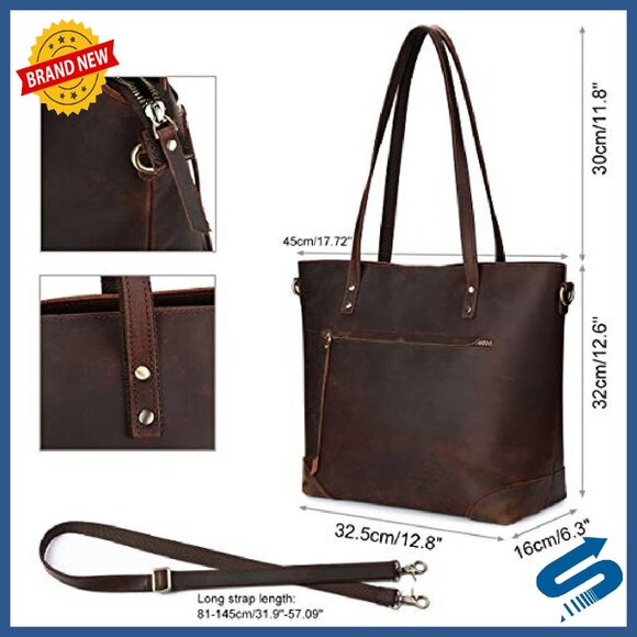 Large Genuine Leather Tote with Laptop Compartment & Adjustable Strap - Picture 6 of 8